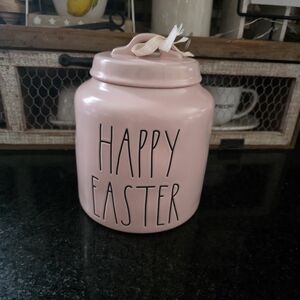 Rae Dunn HAPPY EASTER Pink Ceramic Canister w Lid Artisan Collection NWT